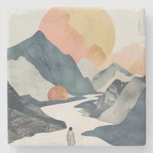 Boho Abstrakt Landschaft (2) Steinuntersetzer