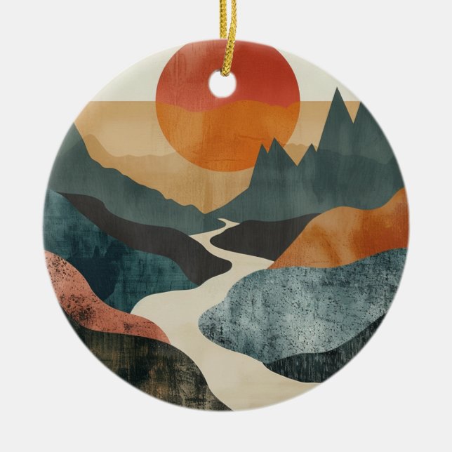 Boho Abstrakt Landschaft (5) Keramik Ornament (Vorne)