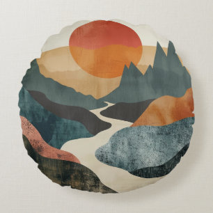 Boho Abstrakt Landschaft (5) Rundes Kissen