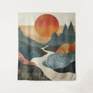 Boho Abstrakt Landschaft (5) Wandteppich