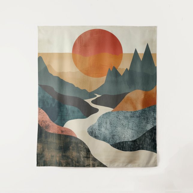 Boho Abstrakt Landschaft (5) Wandteppich (Vorderseite)