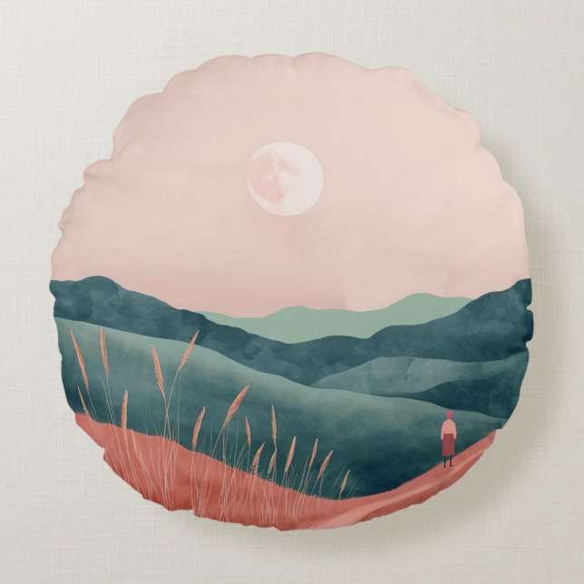 Boho Abstrakt Landschaft (7) Rundes Kissen (Vorderseite)