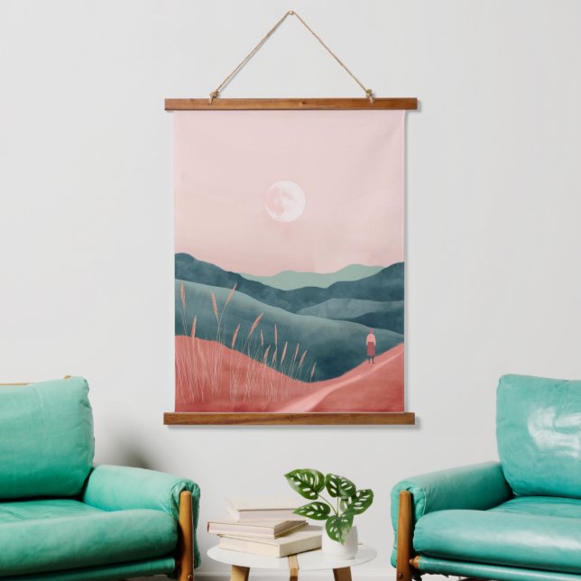Boho Abstrakt Landschaft (7) Wandteppich Mit Holzrahmen (Wohnzimmer)