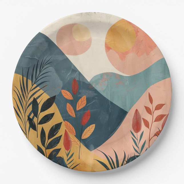 Boho Abstrakt Landschaft (8) Pappteller (Vorderseite)