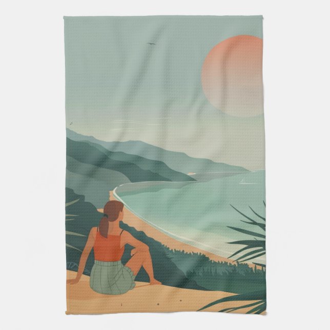 Boho Abstrakt Landschaft (9) Geschirrtuch (Vertikal)