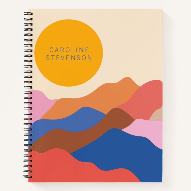 Boho Abstrakt Landschaftsgebirge Personalisiert Notizbuch (Vorderseite)