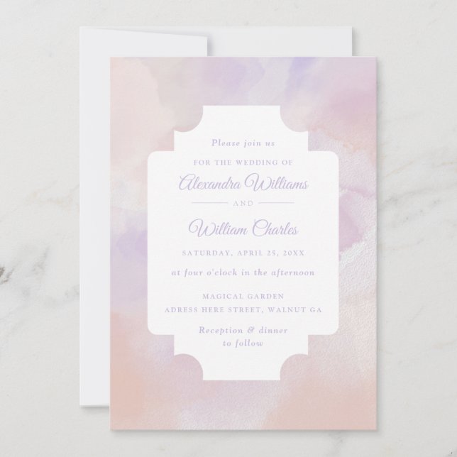 Boho Abstrakt Lavender Lila Watercolor Wedding Einladung (Vorderseite)