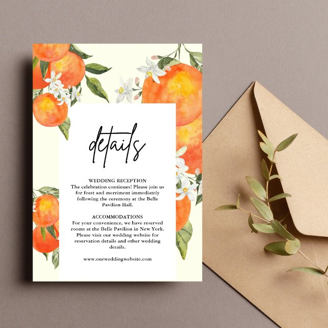 Boho Abstrakt Orange Hochzeitsdetails Begleitkarte (Boho abstract orange details enclosure card shares key info with warm, artistic wedding style.)
