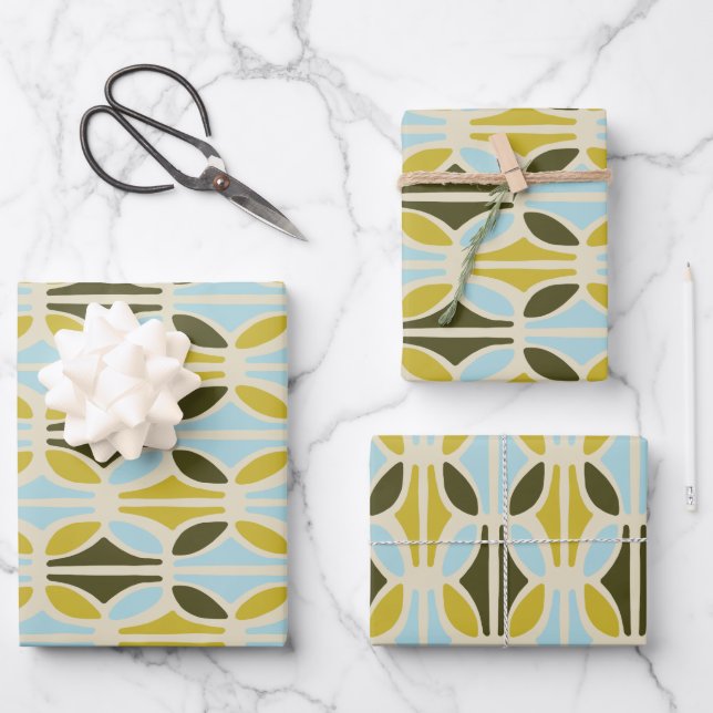 Boho Abstrakt Pastel Shapes Muster Green Blue Geschenkpapier Set (Vorderseite)