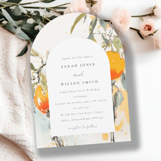 Boho Abstrakt Sketchy Orange Garden Wedding Einladung