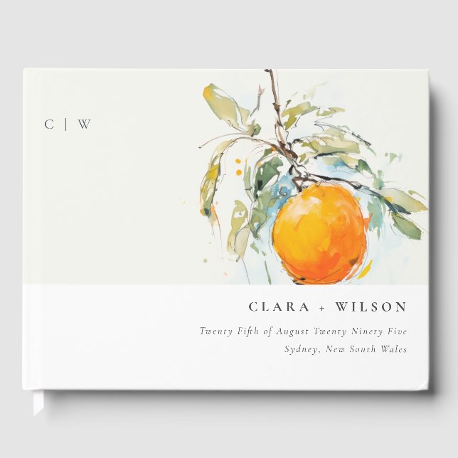 Boho Abstrakt Sketchy Orange Garden Wedding Gästebuch (Vorderseite)