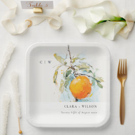 Boho Abstrakt Sketchy Orange Garden Wedding Pappteller