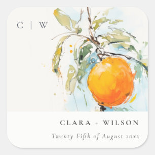 Boho Abstrakt Sketchy Orange Garden Wedding Quadratischer Aufkleber