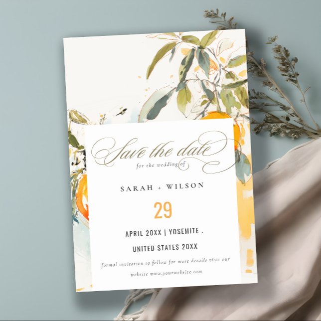 Boho Abstrakt Sketchy Orange Garden Wedding Save The Date (Von Creator hochgeladen)