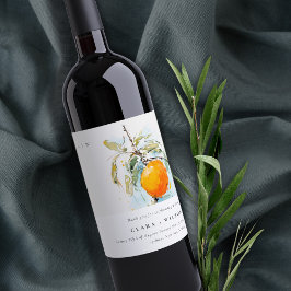 Boho Abstrakt Sketchy Orange Garden Wedding Weinetikett