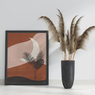 Boho Abstrakt Terracotta Landschaft Moon Poster