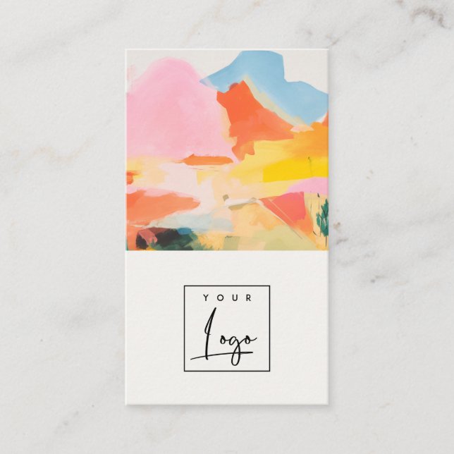 Boho-Abstrakte Berglandschaft Pink Blau Logo Visitenkarte (Vorderseite)