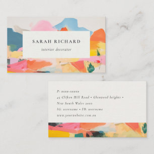 Boho-Abstrakte Berglandschaft Pink Blau Orange Visitenkarte