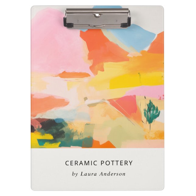Boho-Abstrakte Berglandschaft Rosa Blau Orange Klemmbrett (Vorderseite)