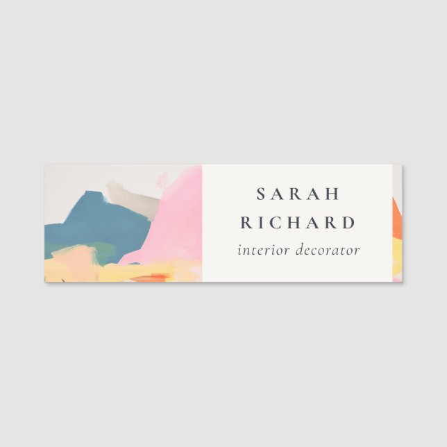 Boho-Abstrakte Berglandschaft Rosa Blau Orange Namensschild (Vorderseite)