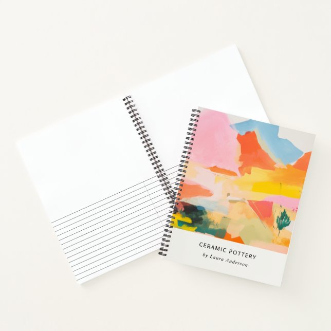 Boho-Abstrakte Berglandschaft Rosa Blau Orange Notizbuch (Innenseite)