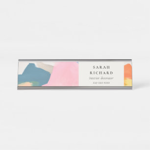Boho Abstrakte Berglandschaft Rosa Blau Orange Schreibtischnamensplakette