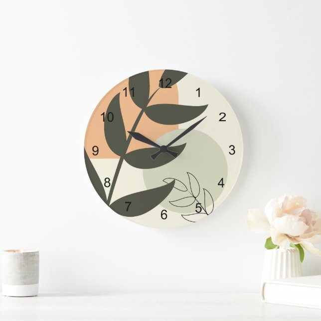 Boho abstrakte Blattwanduhr Große Wanduhr (Zuhause)