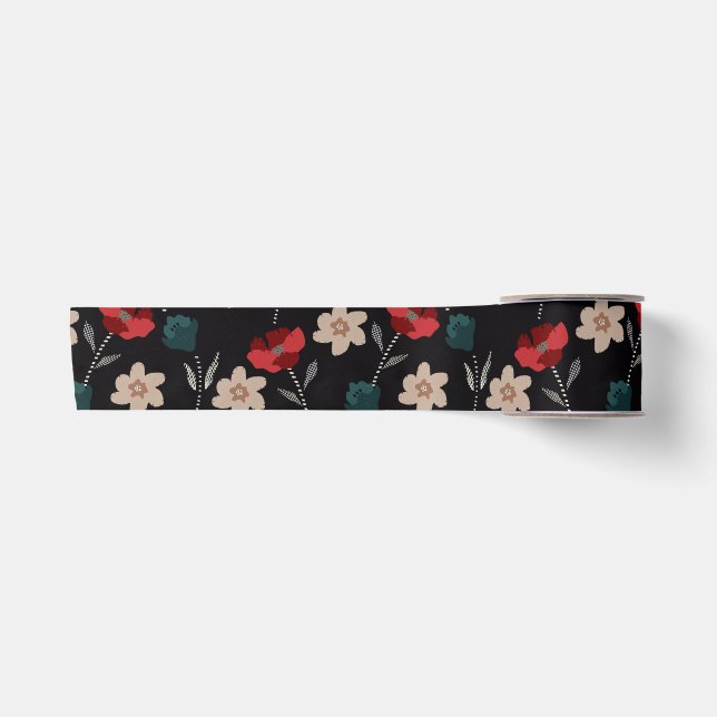 BOHO ABSTRAKTE BLUME AUF SCHWARZ SATINBAND (Vorderseite)