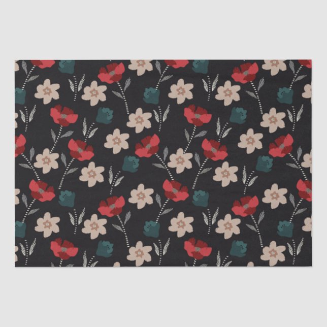 BOHO ABSTRAKTE BLUME AUF SCHWARZ SEIDENPAPIER (Vorderseite)