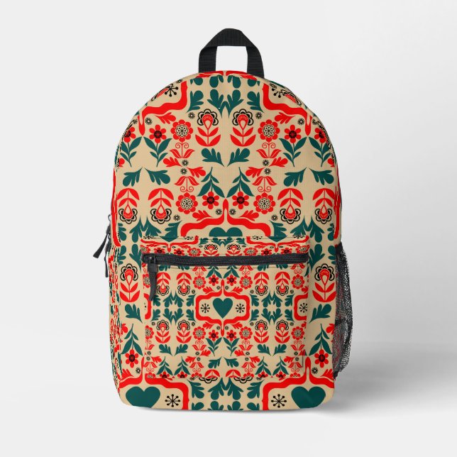 Boho-Abstrakte Blumenkunst Bedruckter Rucksack (Vorderseite)