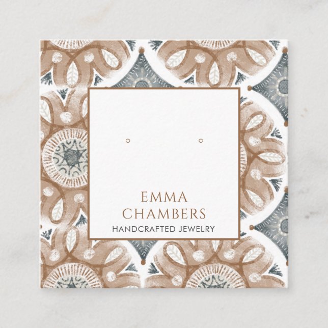 Boho Abstrakte Formen Earring Display Card Quadratische Visitenkarte (Vorderseite)