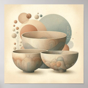 Boho Abstrakte Keramik Bowls mit texturierten Laye Poster
