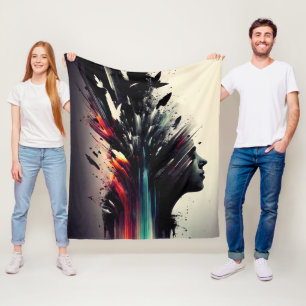 Boho-Abstrakte Kunst mit Mädchen-Gesicht Fleecedecke