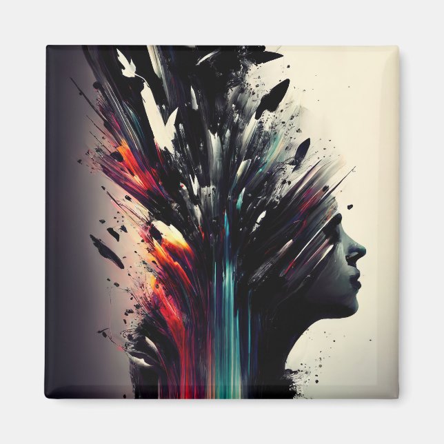Boho-Abstrakte Kunst mit Mädchen-Gesicht Magnet (Vorne)