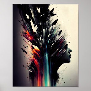 Boho-Abstrakte Kunst mit Mädchen-Gesicht Poster