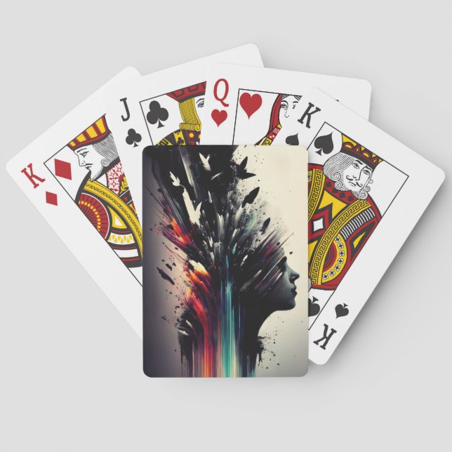 Boho-Abstrakte Kunst mit Mädchen-Gesicht Spielkarten (Rückseite)