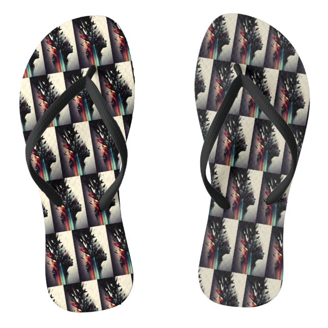 Boho abstrakte Kunst mit Mädchengesicht Flip Flops (Fußbett)