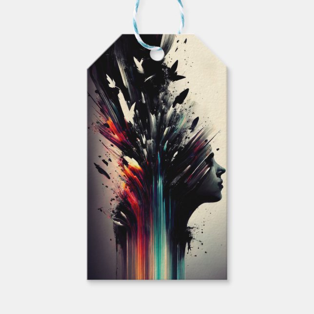 Boho abstrakte Kunst mit Mädchengesicht Geschenkanhänger (Vorderseite)