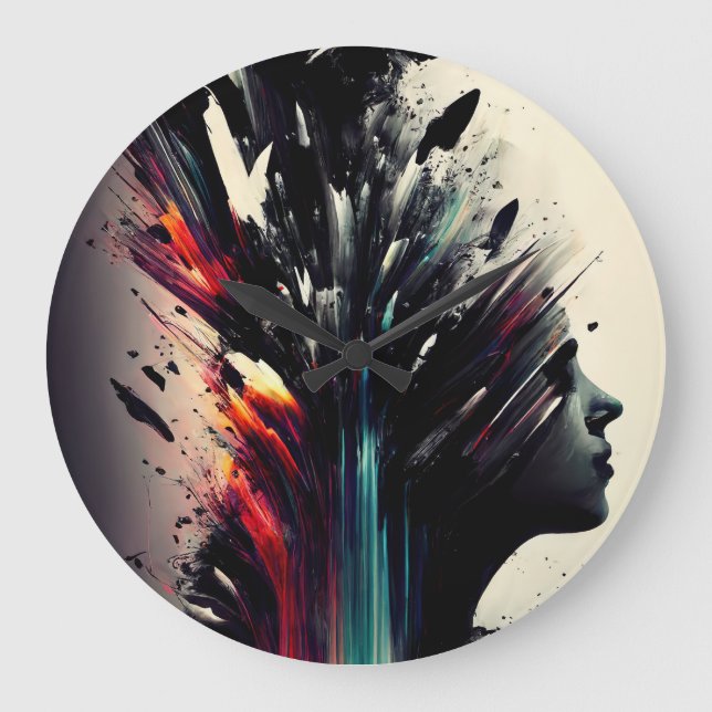 Boho abstrakte Kunst mit Mädchengesicht Große Wanduhr (Vorderseite)