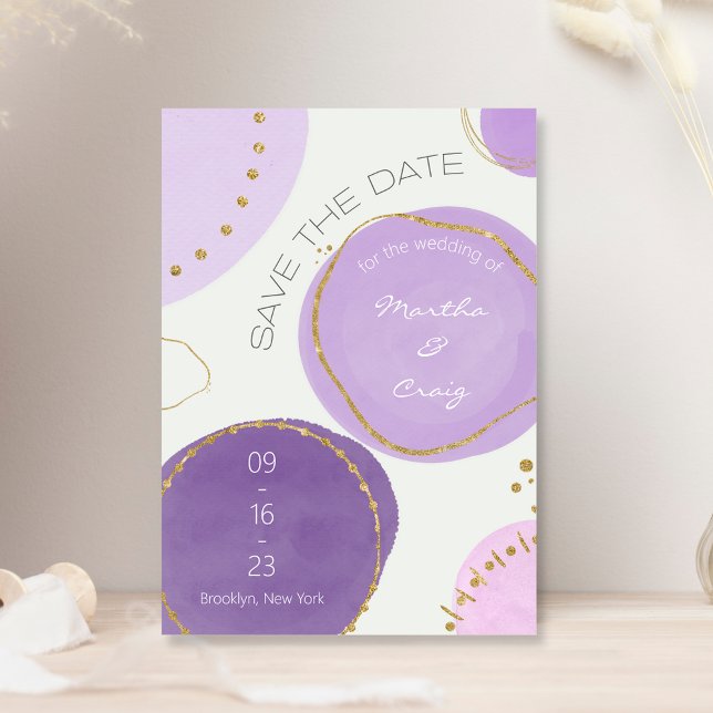 Boho Abstrakte Lila Gold-Farbkreise Save The Date (Von Creator hochgeladen)