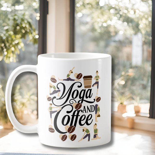 Boho Abstrakte Typografie Yoga Pose und Kaffeetasse (Von Creator hochgeladen)