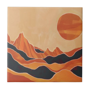 Boho Abstrakte Wüstenlandschaft mit Sonne Minimali Fliese