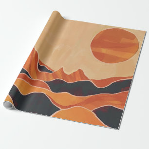 Boho Abstrakte Wüstenlandschaft mit Sonne Minimali Geschenkpapier
