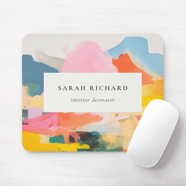 Boho-Abstraktes Berglandschaft-Logo in Rosa Blau Mousepad (Mit Mouse)