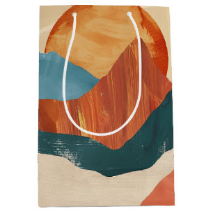 Boho abstraktes Berglandschaft mit Sonne Mittlere Geschenktüte