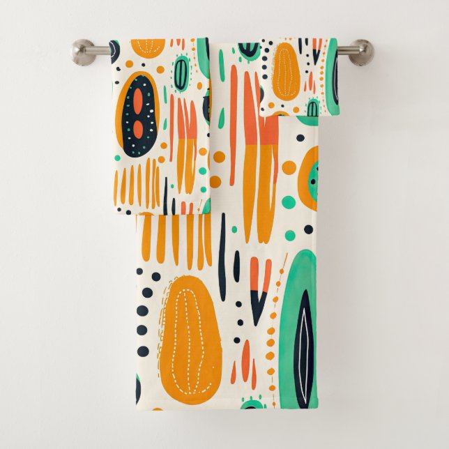 BOHO Abstraktes Muster Gelb und Grün Badhandtuch Set (Insitu)