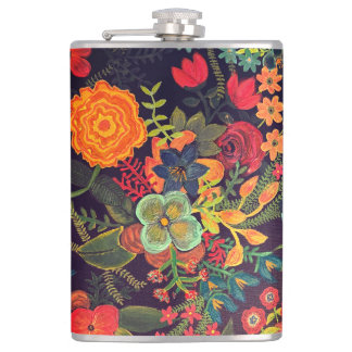 Boho-Acrylgemälde Florales Design Flachmann