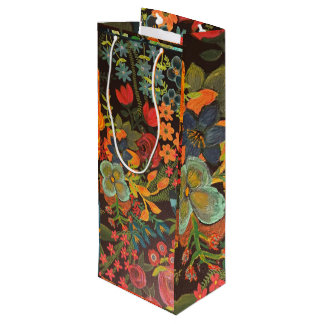 Boho-Acrylgemälde Florales Design Geschenktüte Für Weinflaschen