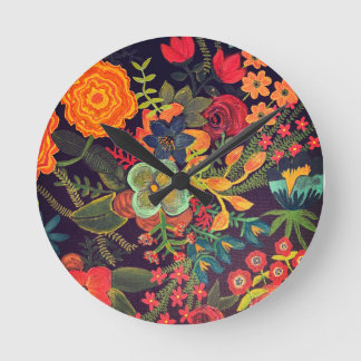 Boho-Acrylgemälde Florales Design Runde Wanduhr