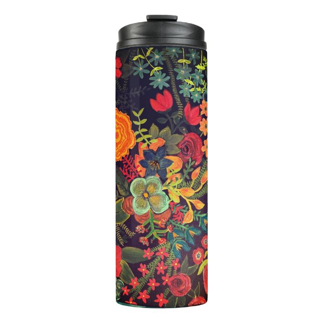 Boho-Acrylgemälde Florales Design Thermosbecher (Vorderseite)